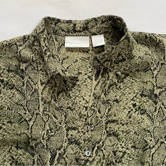 Worthington Silk Animal Print Vintage Buttoned Blouse M - Picture 4 of 10
